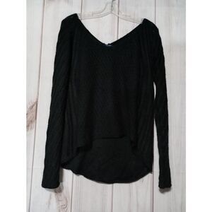 American Eagle Sweater‎ Ladies Large Black Long Sleeve V-Neck Sparkle Open Knit
